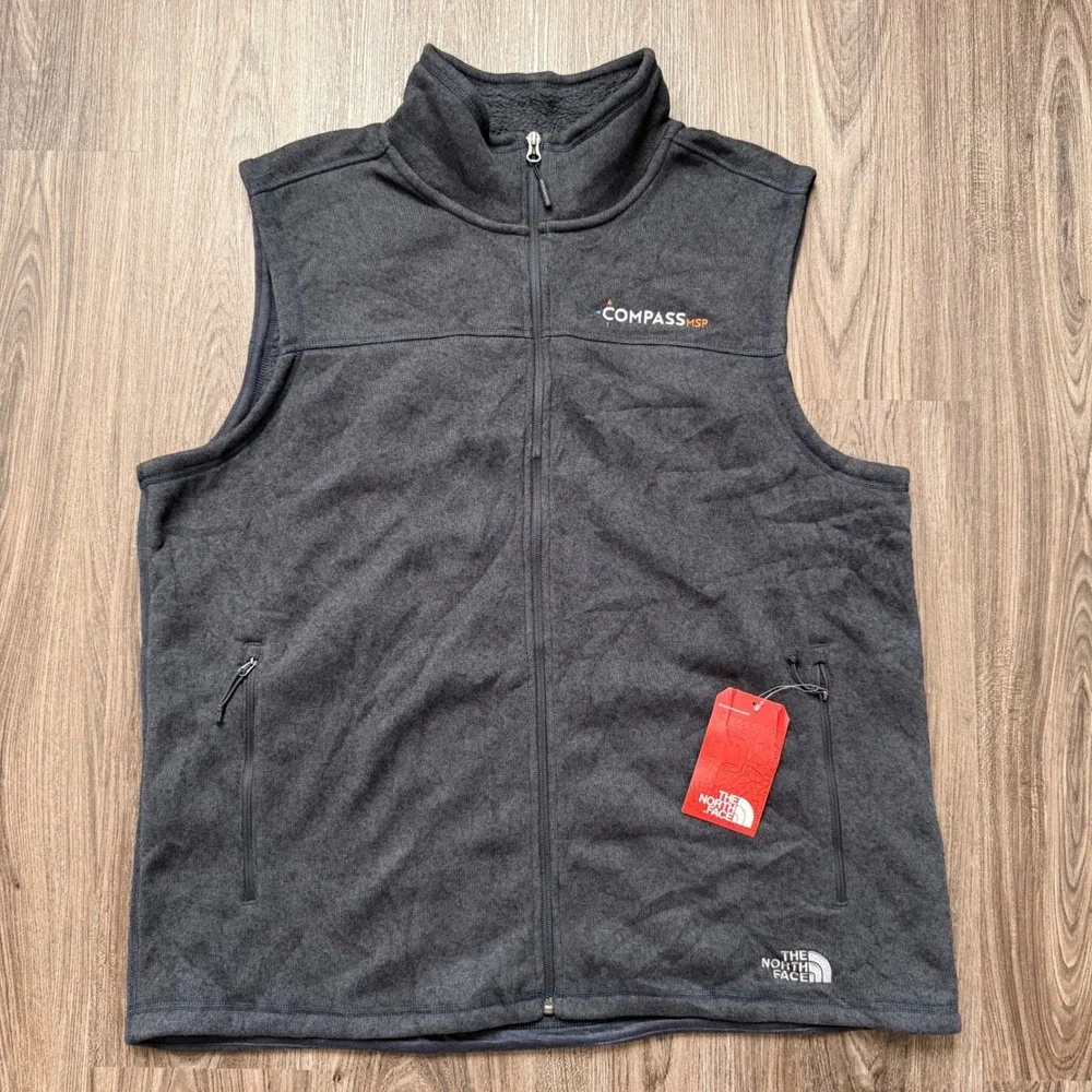 The North Face Men's Navy Fleece Vest Compass MSP logo Zip Up Outerwear Size XXL